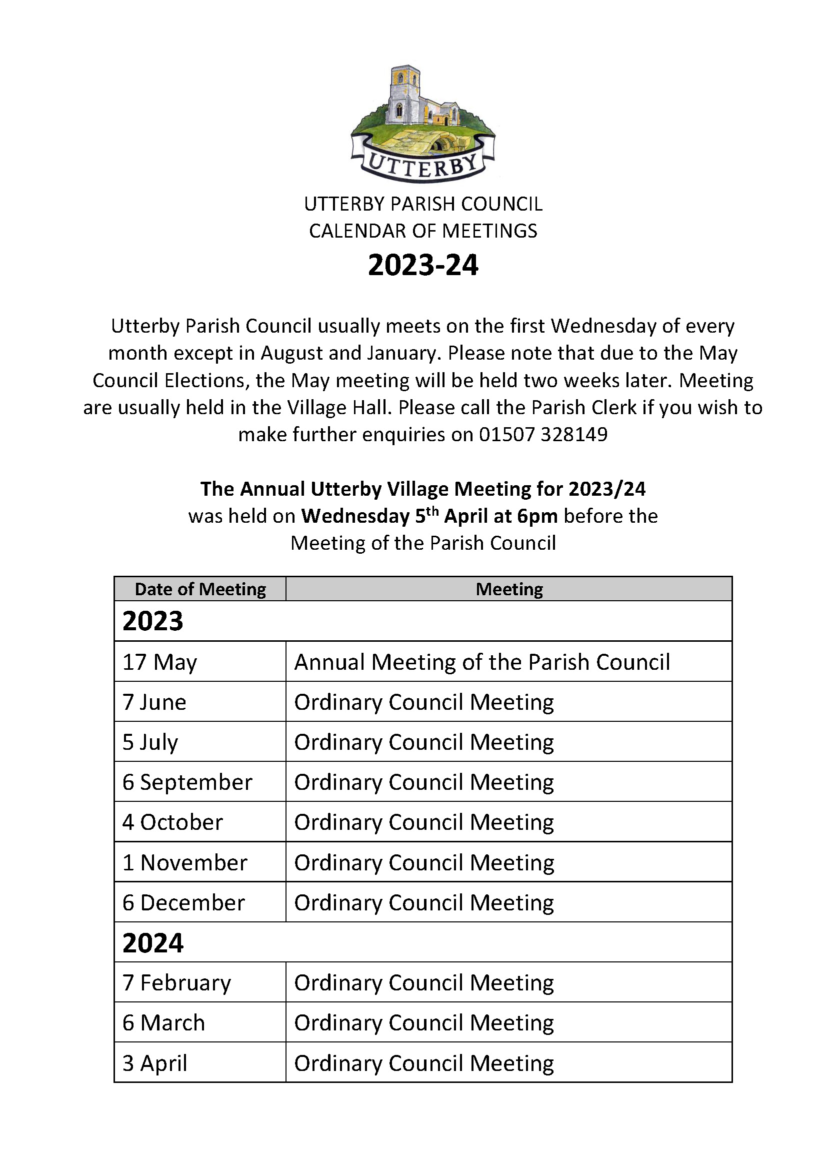 Calendar of meetings 2023 24