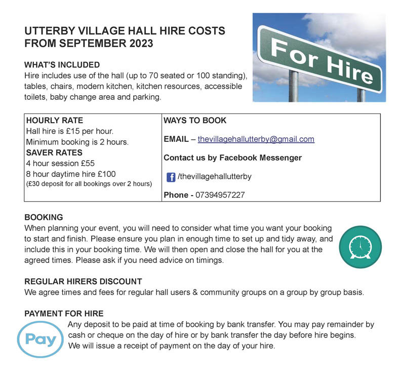 hire costs for village hall